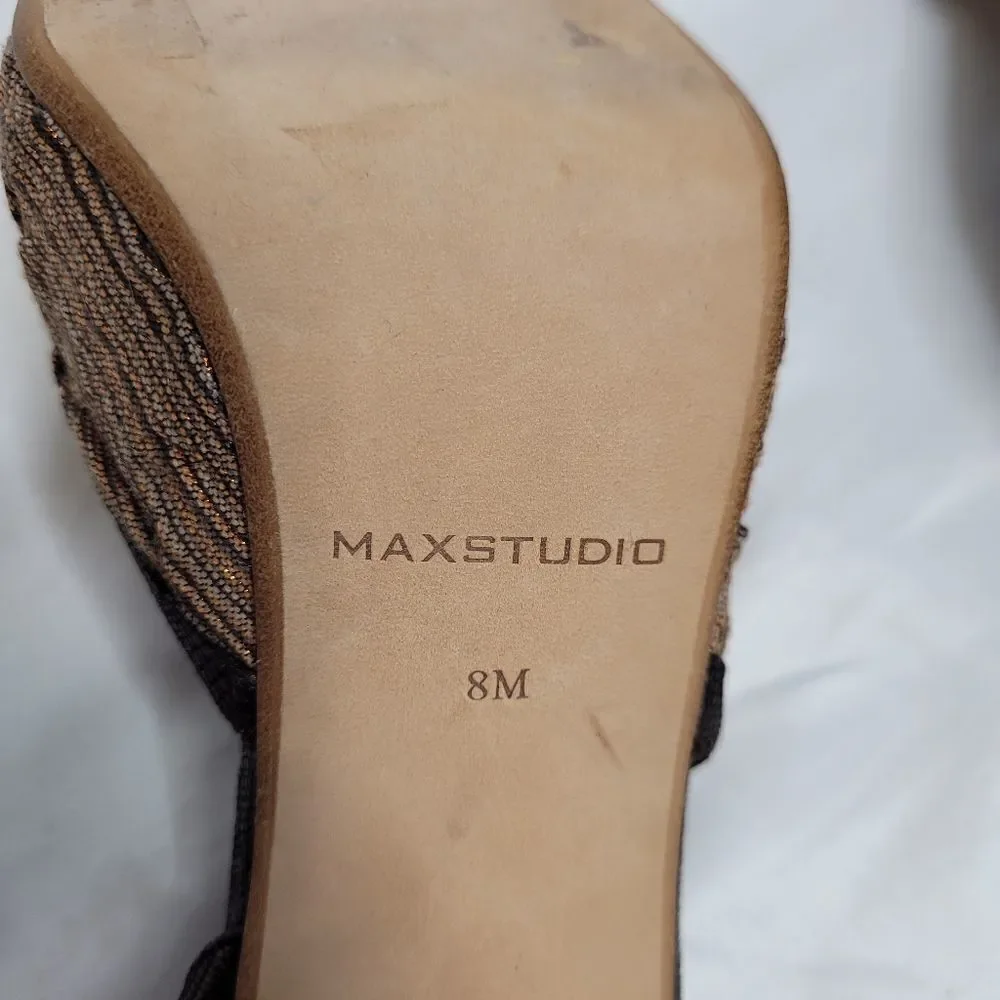 MAX STUDIO heels metallic bronze brown square toe fabric and leather slingback 8